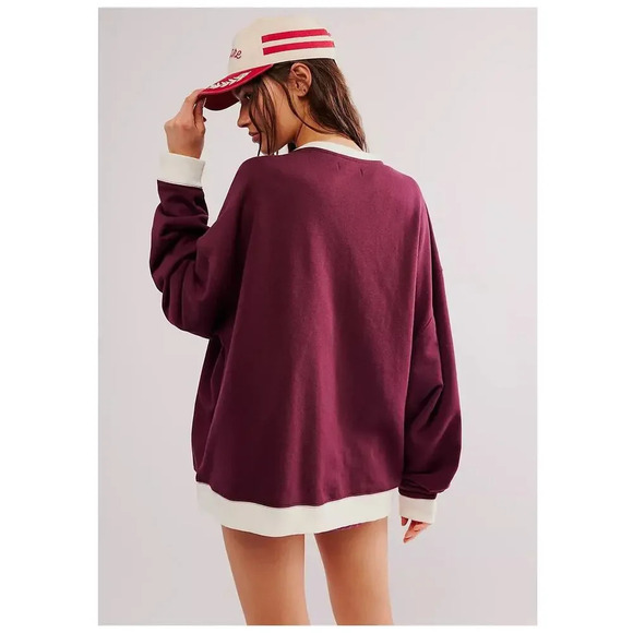 Free People We the Free Sweatshirt Classic Crew Colorblock Size Small NEW - Picture 2 of 10